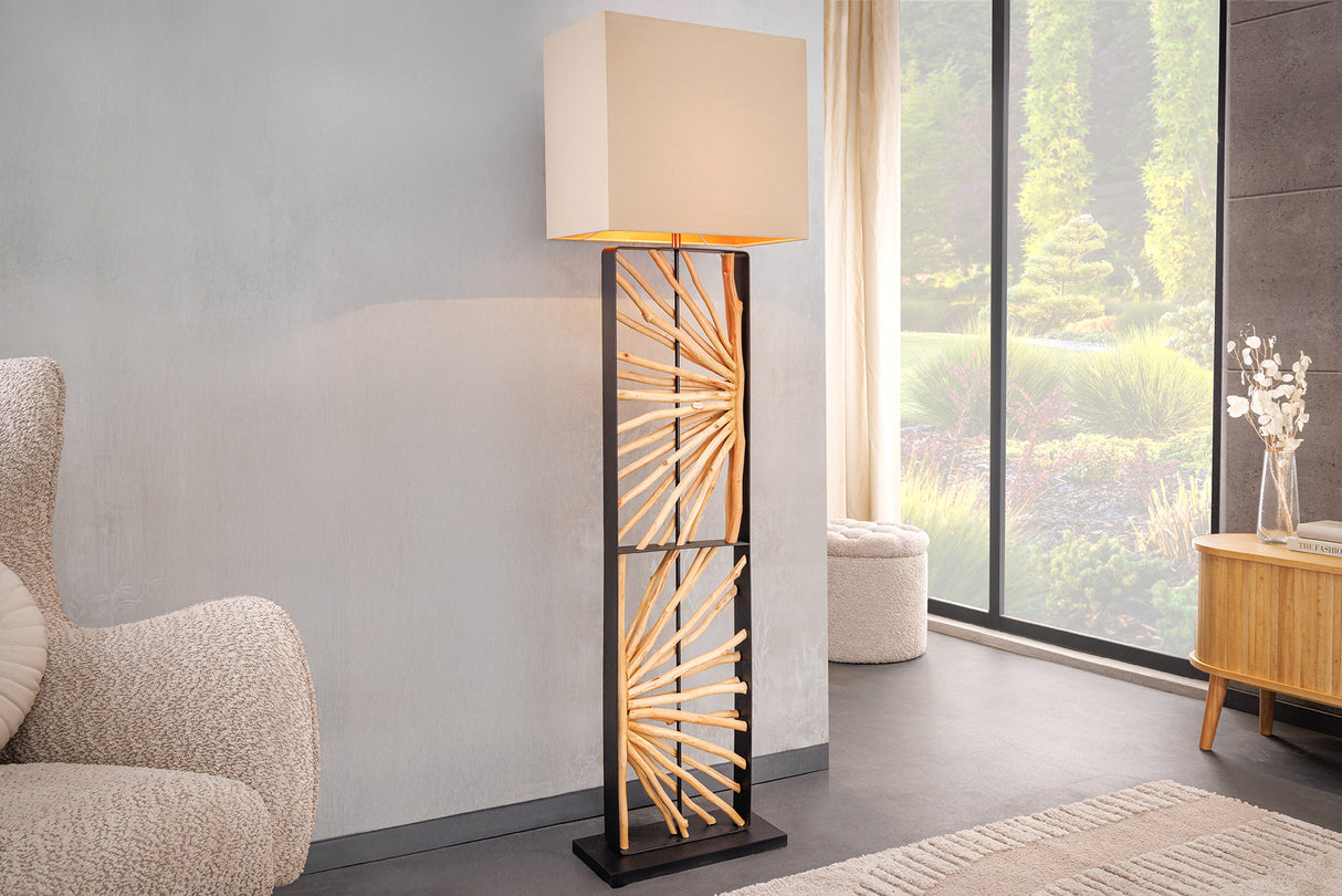 Floor lamp EUPHORIA 165cm lampshade beige longan wood natural