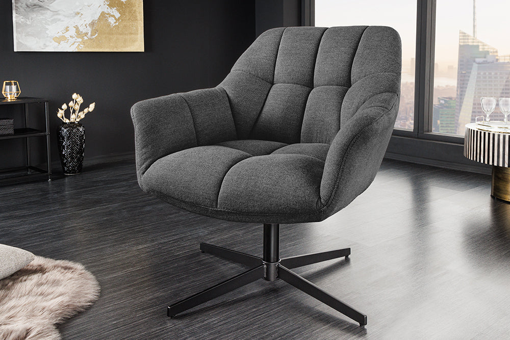 Armchair PAPILLON 83-90cm rotatable 360° flat woven fabric anthracite