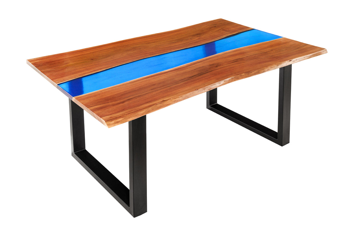 Dining table LIQUID 160cm acacia wood blue epoxy strip