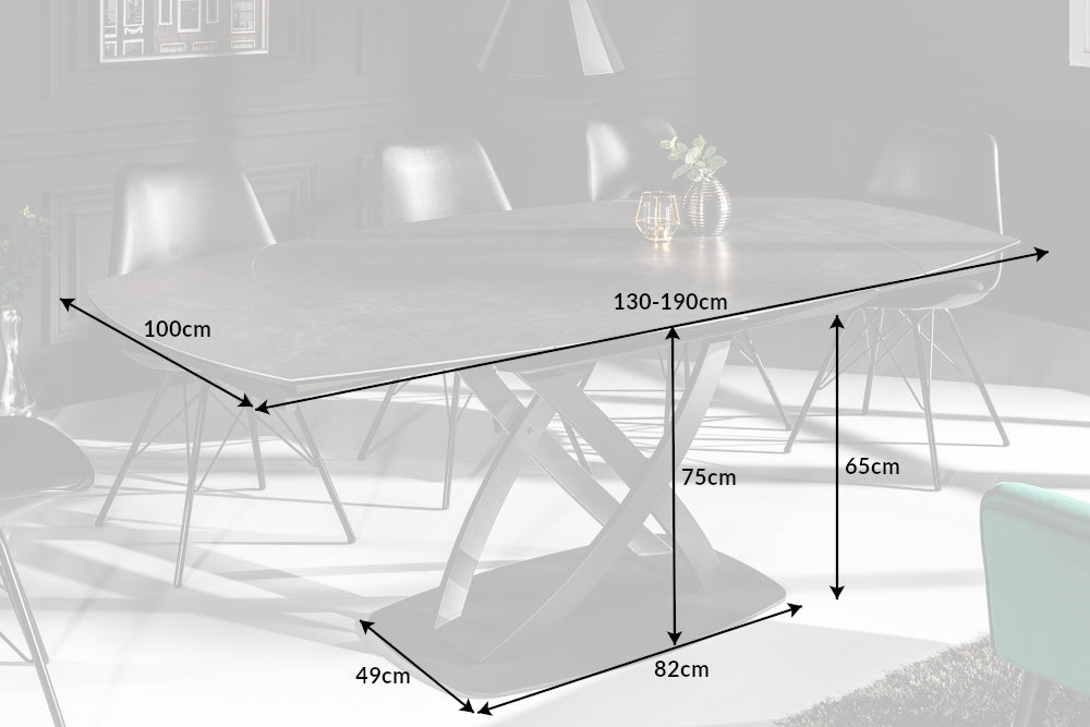 Esstisch INCEPTUN 130-190cm Keramik anthrazit mit Hartglas