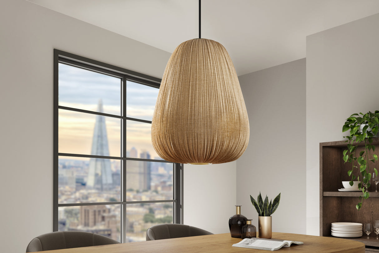 Pendelleuchte ORGANIC 45cm Stoff natur gold im Boho Style