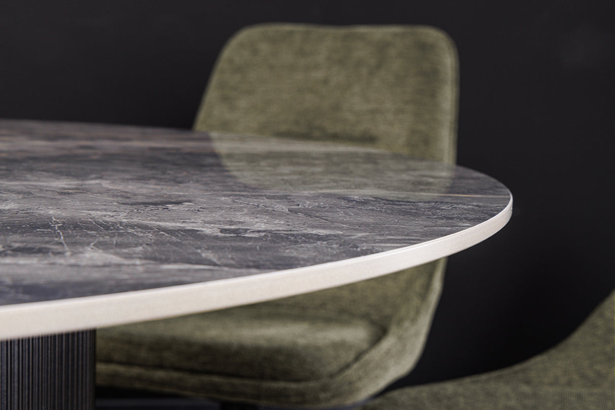 Dining table UNIQUE 120cm round dark frame ceramic grey marble top