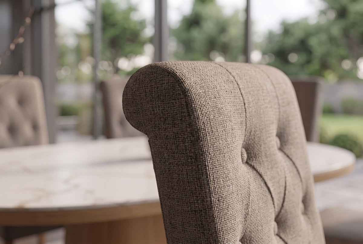 Chair CASA w/ neck roll textured fabric taupe