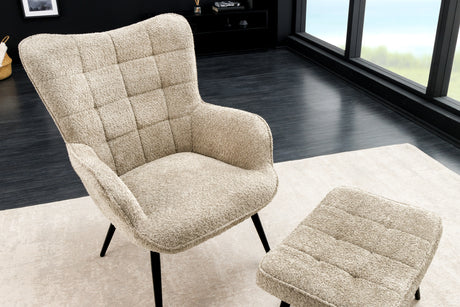 Armchair SCANDINAVIA with armrests bouclé champagne greige