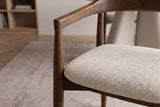 Chair KENNEDY upholstered seat w/ armrests recyled pine wood brown smoke and textured fabric creamy