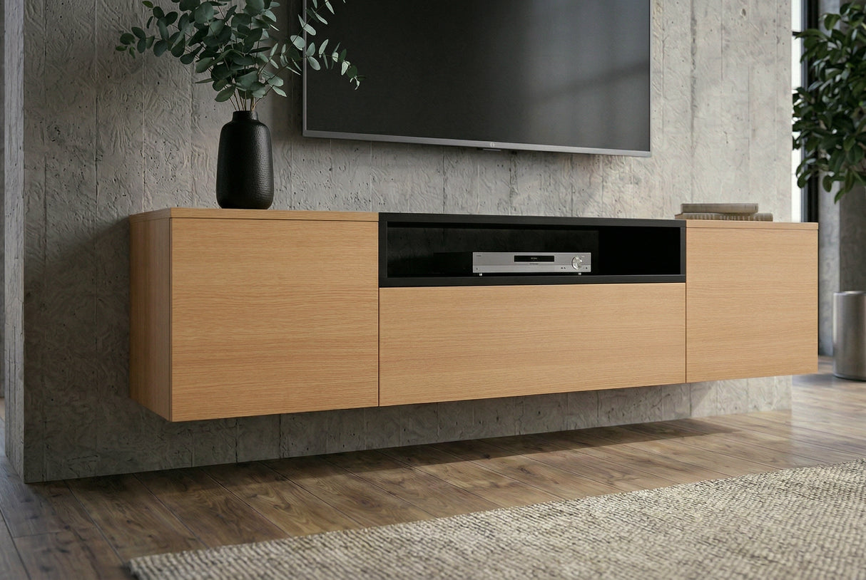 TV-Wand LOFT 160 cm hängend natur schwarz