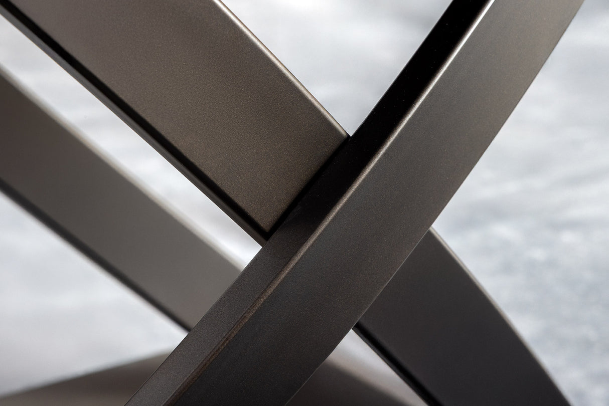 Dining table INCEPTION 130-190cm extendable w/ bronze rack oval ceramic top rust look