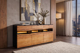 Sideboard GRAND AKAZIE 180cm Akazienholz Naturkante mit fernbedienbarer LED-Beleuchtung