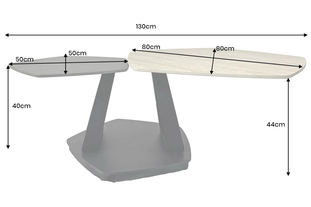 Couchtisch MOVEMENT 80-130cm drehbare Keramikplatte Naturtravertin und Rostoptik