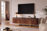 TV-Board GATSBY 160cm Retro-Stil Mangoholz Marmorplatte Schwarzbraun Gold