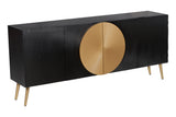 Sideboard AURUM 180cm textured front gold circle accent mango wood black gold metal feet
