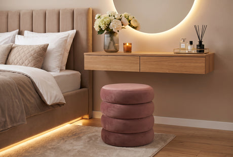 Stool VOGUE 40cm round upholstered w/ storage space velvet rosé