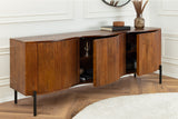 Sideboard GRANDEUR 180cm 3D Retro-Stil Mangoholz braun mit schwarzen Metallbeinen