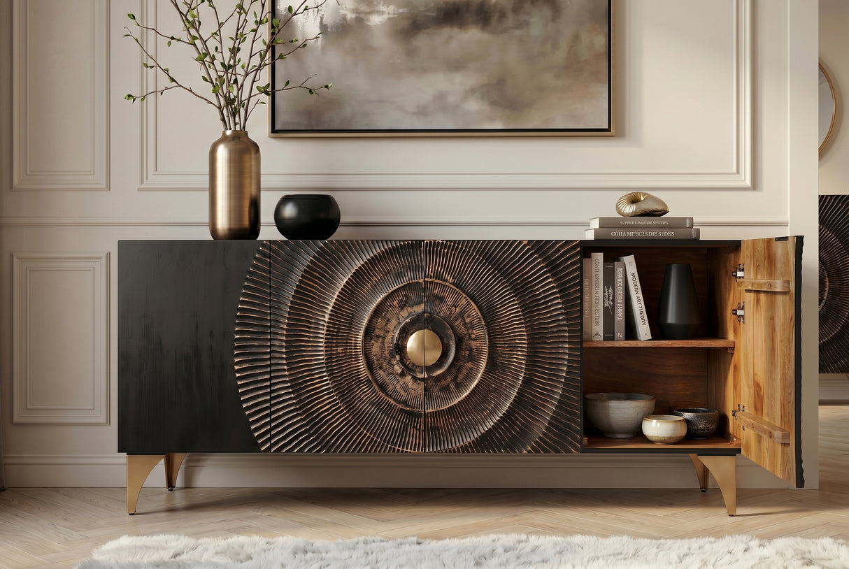 Sideboard GOLDEN SUNSET 180cm 3D mango black