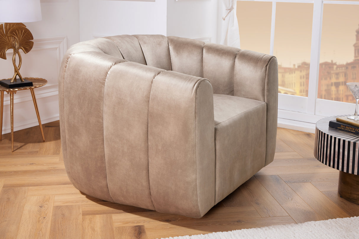 Armchair BABYLON 360° rotatable velvet champagne greige