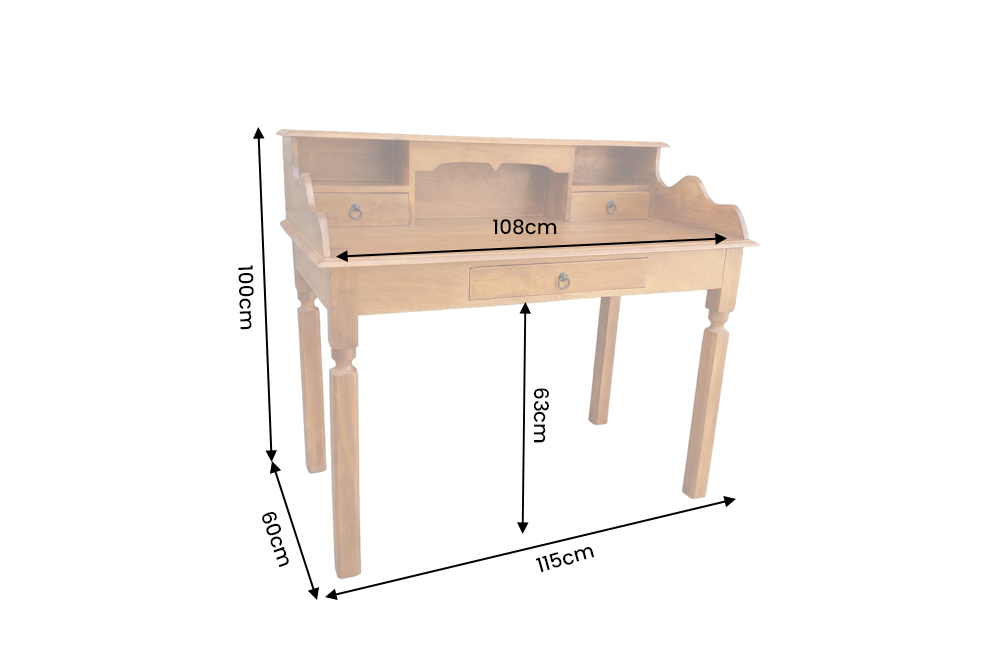 Davenport-Schreibtisch HEMINGWAY 115cm Mangoholz Honig-Finish