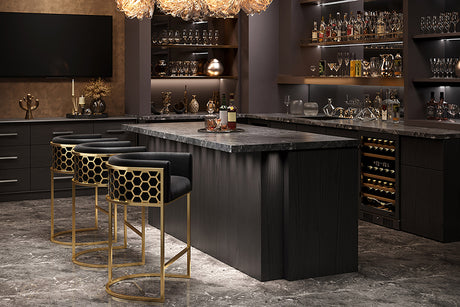 Barhocker ELEGANCE Samt schwarz mit goldenem Edelstahlgestell