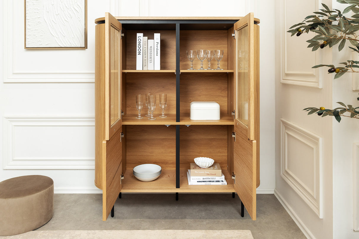 Highboard ATELIER 140cm natural oak wood look w/ black legs