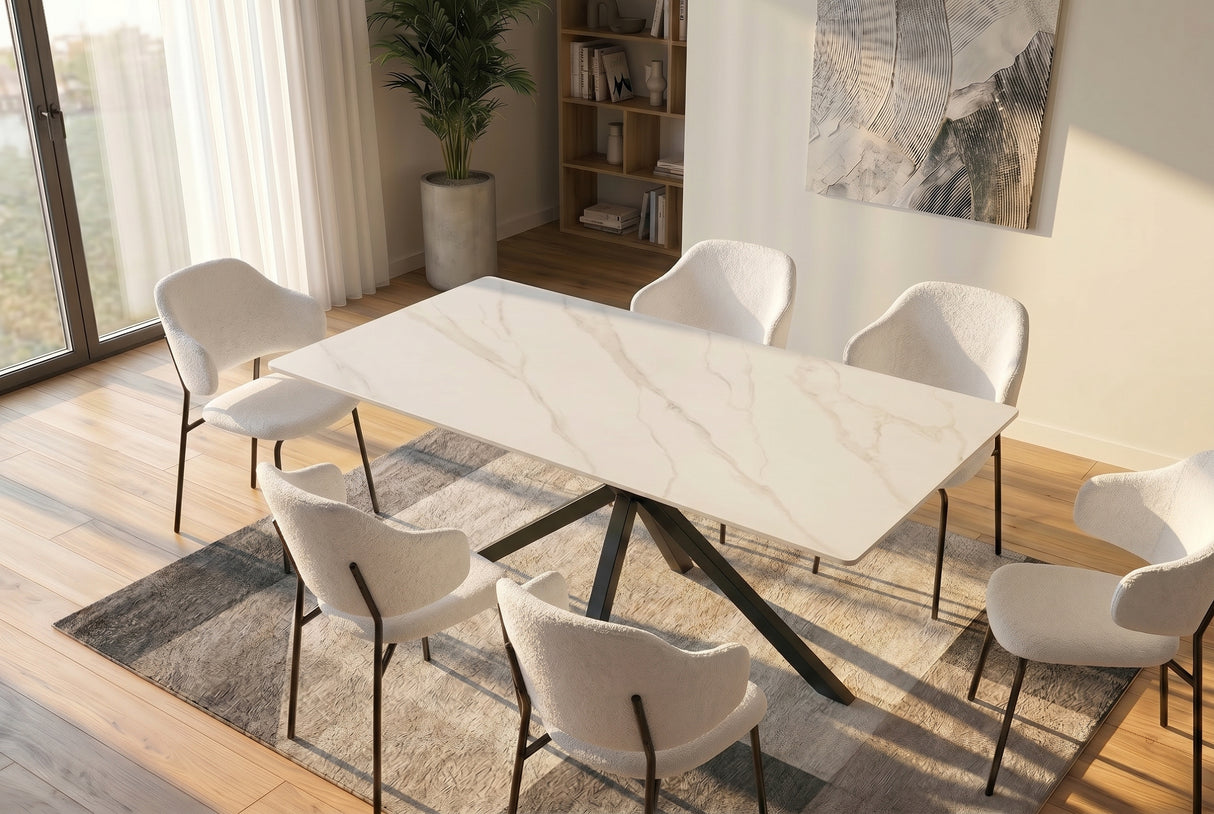 Dining table GALAXIE 160cm w/ star frame ceramic white