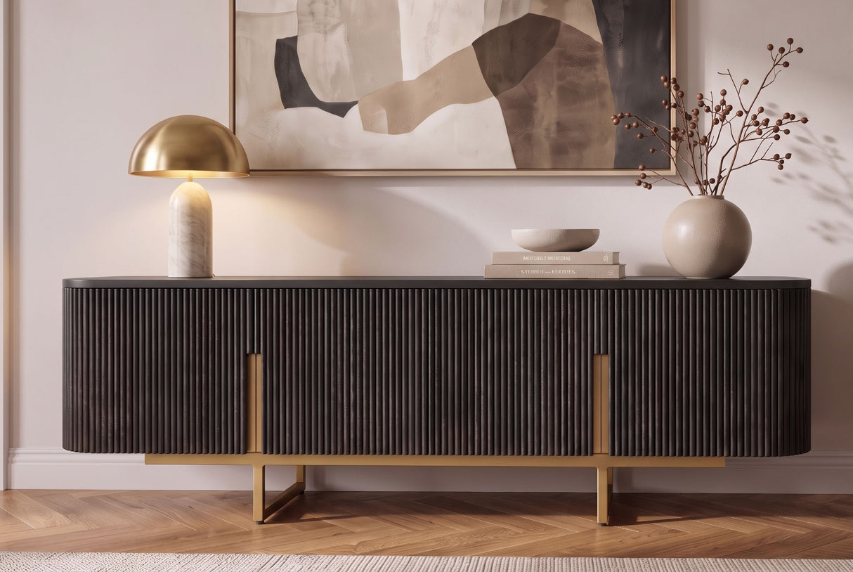 TV-Board GATSBY 160cm Retro Stil Mangoholz schwarz gold
