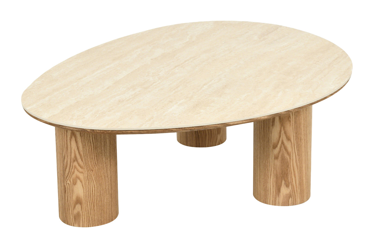Couchtisch ORGANIKO 110cm Keramik-Optik Natur mit Eichenholz-Optik Gestell