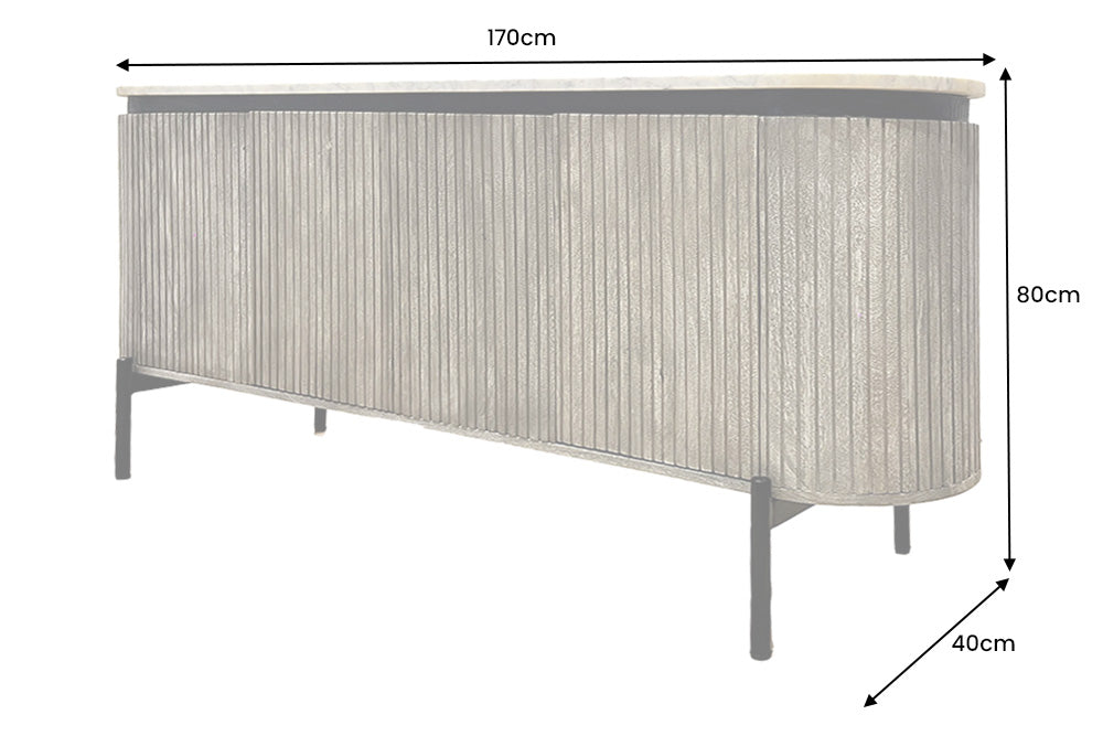 Sideboard ADLON 170cm marble top white mango wood grey