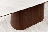 Dining table UNIQUE 200cm frame dark walnut wood veneered ceramic white marble top