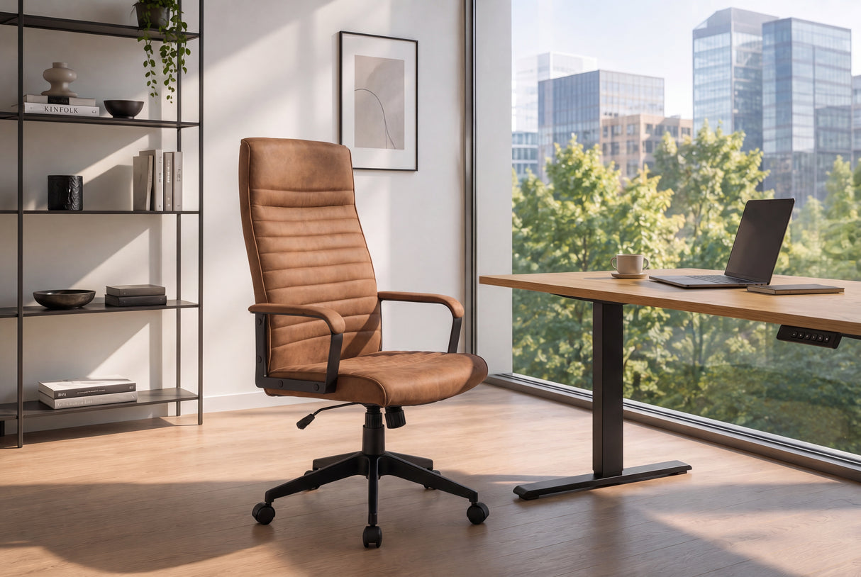 Bürostuhl LAZIO 49-59cm mit Wippfunktion Mikrofaser Vintage Braun