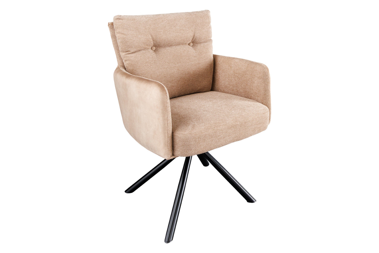 Swivel chair BIG GEORGE w/ armrests flat woven fabric velvet champagne beige rotatable