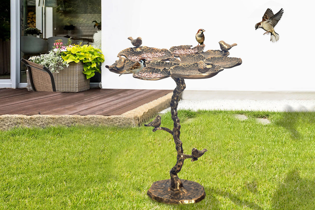 Side table BIRDS 60cm leaf design antique brass outdoor