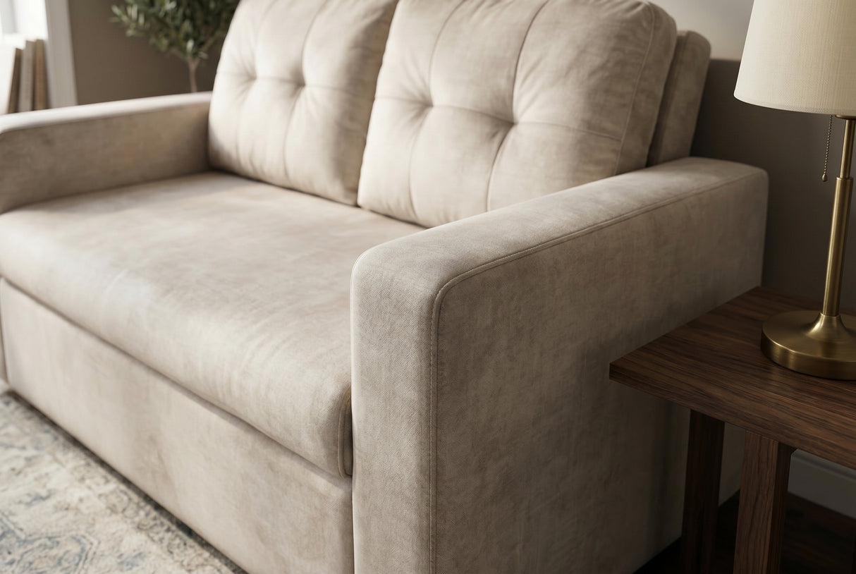 Sofa bed SMART 140cm 2-seater velvet champagne beige