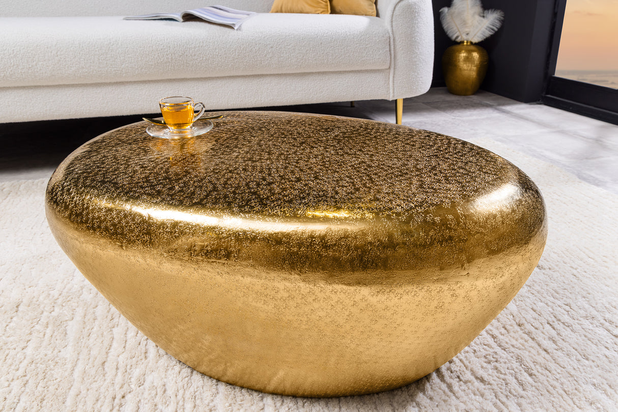 Coffee table STONE 75cm hammer stroke effect gold