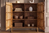 Highboard LION 120cm 3D lion front mango wood brown w/ gold metal frame