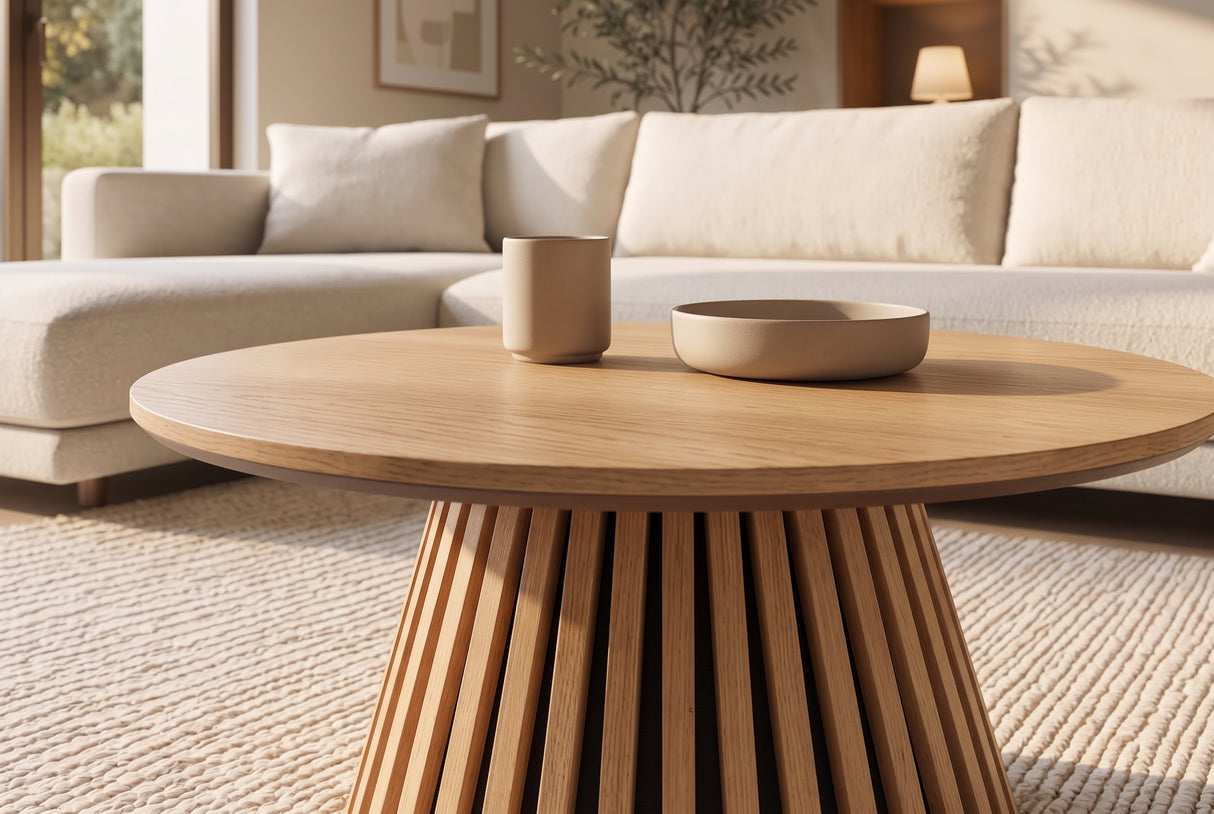 Coffee table VALHALLA WOOD Ø 70cm round oak wood veneered natural