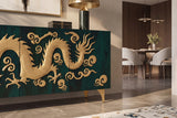 Sideboard DRAGON 180cm 3D dragon front mango wood turquoise w/ gold coloured details