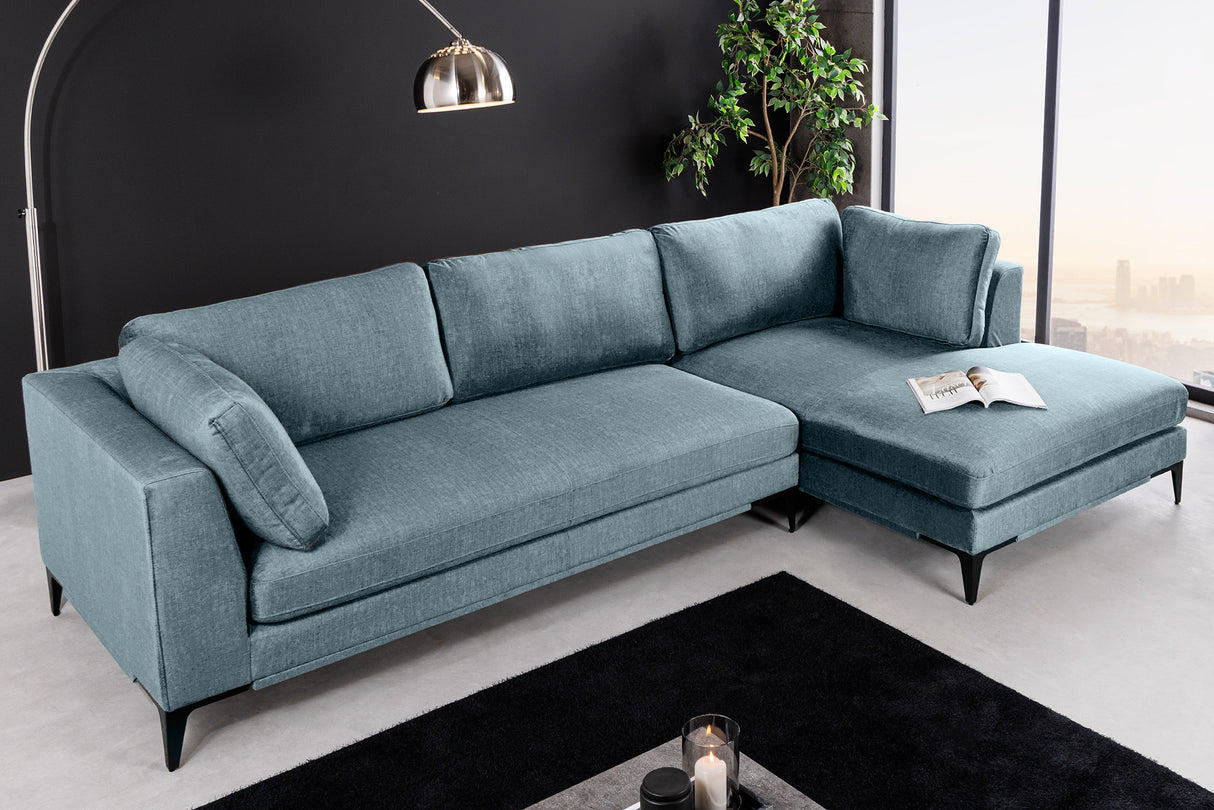 Ecksofa SIGNUM XL 315cm 3-Sitzer mit Ottomane rechts Samt Petrol