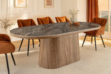 Dining table UNIQUE 200cm oval frame walnut wood verneered ceramic grey marble top
