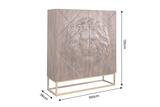 Highboard LION 120cm 3D lion front mango wood brown w/ gold metal frame