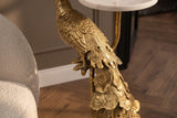 Beistelltisch WILDLIFE PEACOCK 75cm Marmorplatte weiß skulpturaler Pfauenfuß gold