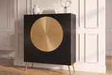 Highboard AURUM 120cm textured front gold circle accent mango wood black gold metal feet