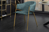 Chair NOBLESSE w/ armrests velvet teal blue golden legs