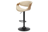 Barhocker ORGANIC 89-100cm drehbar mit Armlehnen Kunstleder cremebeige und Eichenholzoptik