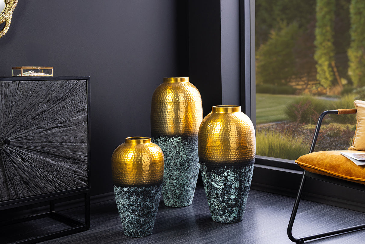 Vase ORIENT XL 75cm gold mit Patina im Hammerschlag-Design