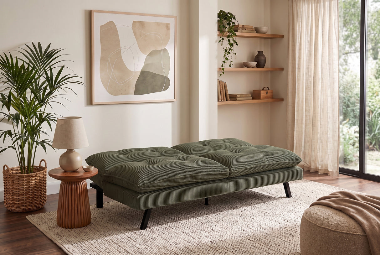Sofa bed COCOONING 190cm 3-seater cord green