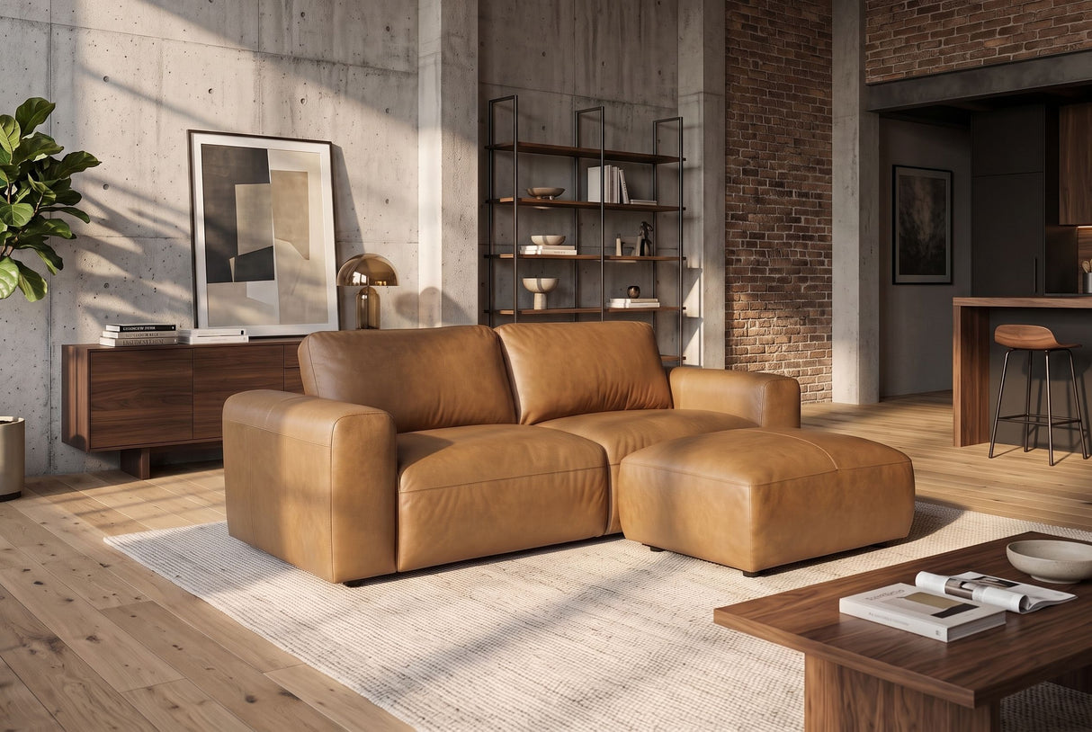 Sofa BIG GEORGE 205cm 2-seater leather cognac