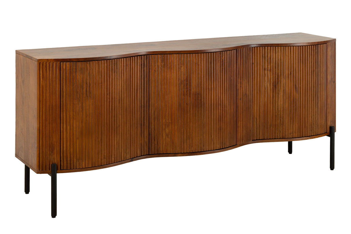 Sideboard GRANDEUR 180cm 3D Retro-Stil Mangoholz braun mit schwarzen Metallbeinen