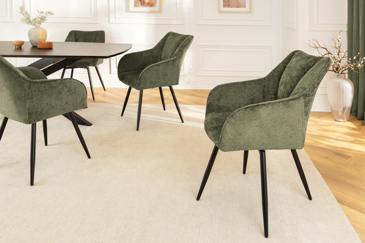 Swivel chair AVIGNON 360° w/ armrests chenille fabric green and black legs