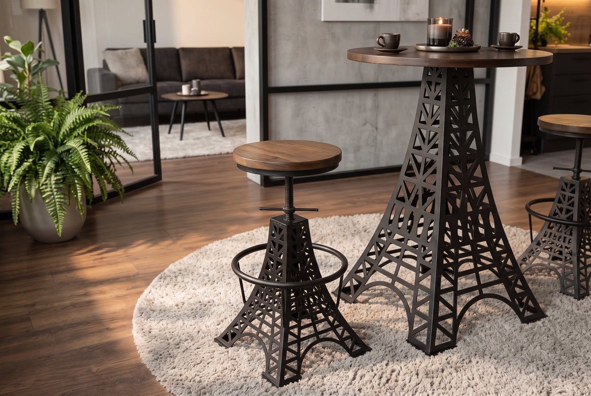 Bar stool PARIS LOFT 47-77cm Eiffel Tower design mango wood dark brown black