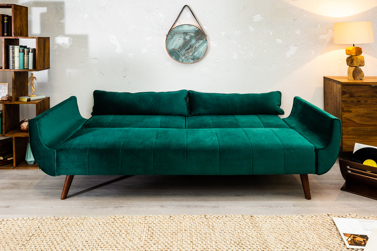 Sofa bed DIVANI 215cm with armrests velvet emerald green