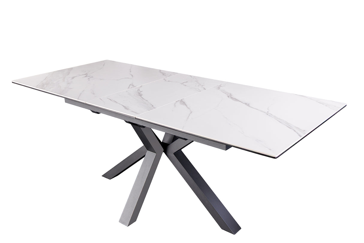 Dining table ETERNITY 160-200cm white marble look ceramic with tempered glass